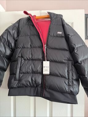 Figs Kids Black Puffer Jacket with Pink Lining reversible